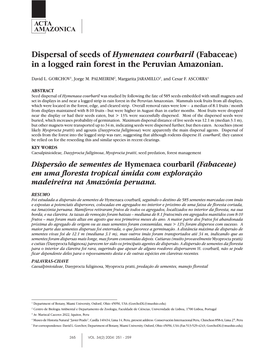 Dispersal of Seeds of Hymenaea Courbaril (Fabaceae) in a Logged Rain Forest in the Peruvian Amazonian