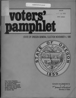 State of Oregon General Election November 4,1980