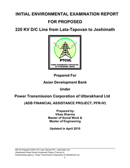 IEE for 220 KV Lata-Tapovan to Joshimath