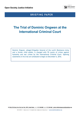 The Trial of Dominic Ongwen at the International Criminal Court