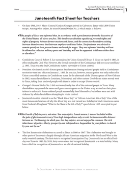 Juneteenth Fact Sheet for Teachers