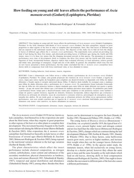 How Feeding on Young and Old Leaves Affects the Performance of Ascia Monuste Orseis (Godart) (Lepidoptera, Pieridae)