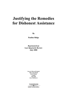Justifying the Remedies for Dishonest Assistance