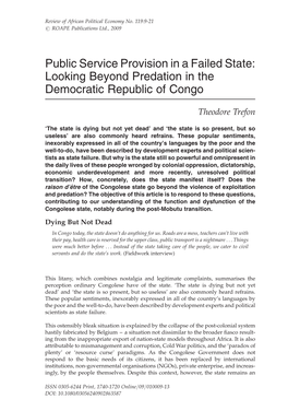 Public Service Provision in a Failed State: Looking Beyond Predation in the Democratic Republic of Congo