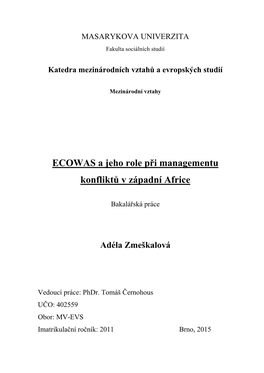 ECOWAS a Jeho Role Při Managementu Konfliktů V Západní Africe
