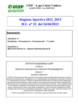 Stagione Sportiva 2012 2013 B.U. N° 32 Del 24/04/2013