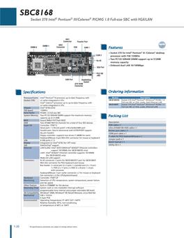 SBC8168 Socket 370 Intel® Pentium® III/Celeron® PICMG 1.0 Full-Size SBC with VGA/LAN