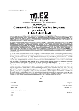 TELE2 AB (Publ) Guaranteed Euro Medium Term Note Programme