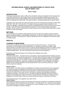 Entomological Survey and Monitoring at Castle Cove, Isle of Wight, 2014