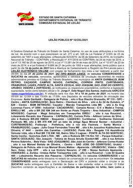 Estado De Santa Catarina Departamento Estadual De Trânsito Comissão Estadual De Leilão