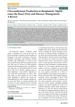 OPEN ACCESS Journal of Multidisciplinary Applied Natural Science Vol