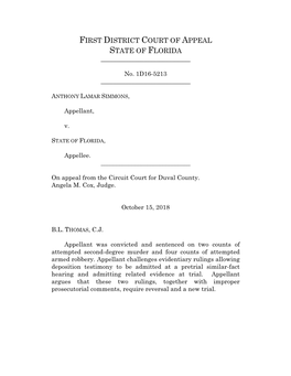 First District Court of Appeal State of Florida ______