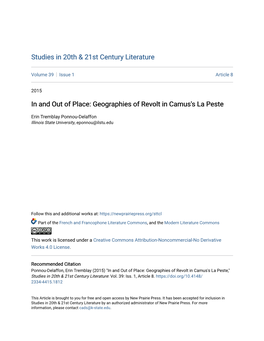 Geographies of Revolt in Camus's La Peste