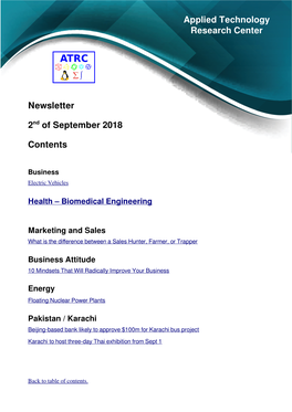 Newsletter 2Nd of September 2018 Contents Applied Technology