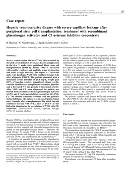 Case Report Hepatic Veno-Occlusive Disease with Severe