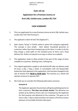 Getir UK Ltd Application for a Premises Licence at Arch 196, Carlisle Lane, London SE1 7LH