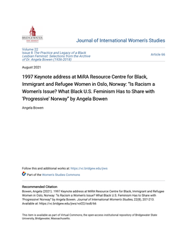 1997 Keynote Address at Mira Resource Centre for Black, Immigrant and Refugee Women in Oslo, Norway: “Is Racism a Women's Issue? What Black U.S