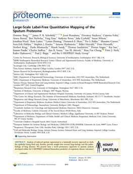 Large-Scale Label-Free Quantitative Mapping of the Sputum Proteome † † Dominic Burg,1,2, James P