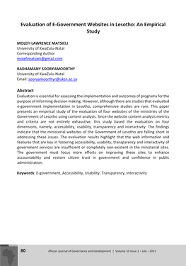 Evaluation of E-Government Websites in Lesotho: an Empirical Study