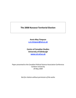 The 2008 Nunavut Territorial Election