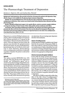 The Pharmacologic Treatment of Depression