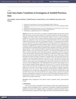 Leaf Area Index Variations in Ecoregions of Ardabil Province, Iran