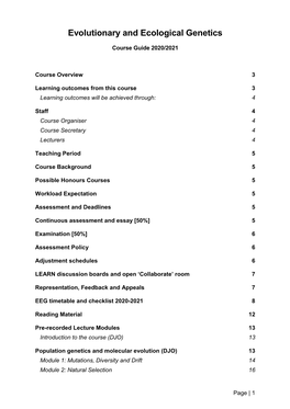 Evolutionary and Ecological Genetics 3M 1995/6