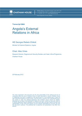 Angola's External Relations in Africa