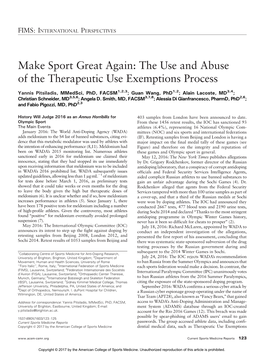 Make Sport Great Again: the Use and Abuse of the Therapeutic Use Exemptions Process