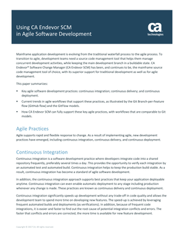 Using CA Endevor SCM in Agile Software Development