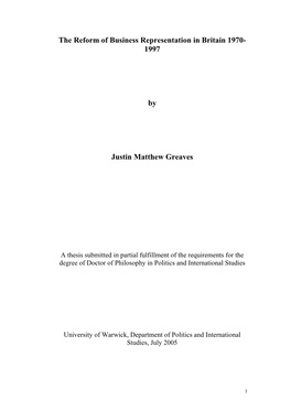 The Reform of Business Representation in Britain 1970-1997