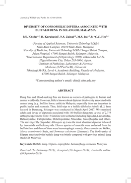 Diversity of Coprophilic Diptera Associated with Buffalo Dung in Selangor, Malaysia