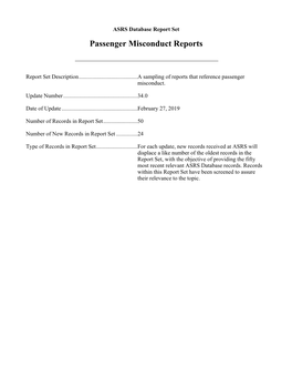 Database Report Set Passenger Misconduct Reports