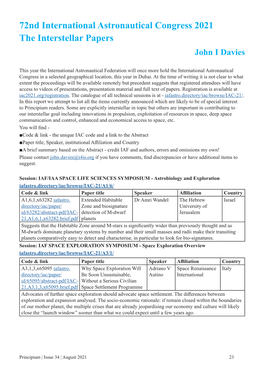 72Nd International Astronautical Congress 2021 the Interstellar Papers John I Davies