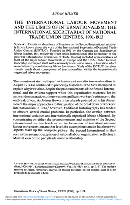 The International Labour Movement and the Limits of Internationalism: the International Secretariat of National Trade Union Centres, 1901-1913