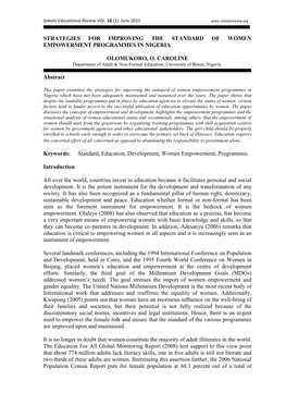 Strategies for Improving the Standard of Women Empowerment Programmes in Nigeria