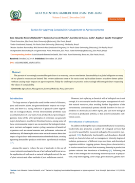 Tactics for Applying Sustainable Management to Agroecosystems