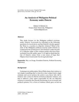 An Analysis of Philippine Political Economy Under Duterte