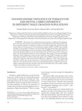 Socioeconomic Influence of Tobacco Use and Dental Caries Experience in Different Male Croatian Populations