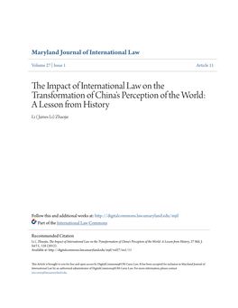 The Impact of International Law on the Transformation of China's Perception of the World: a Lesson from History, 27 Md