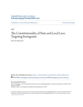 The Constitutionality of State and Local Laws Targeting Immigrants, 31 University of Arkansas at Little Rock Law Review