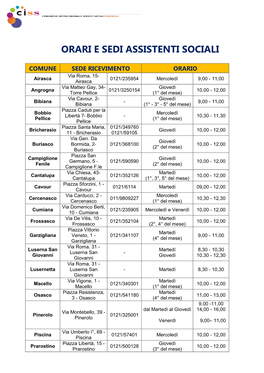 Orari E Sedi Assistenti Sociali