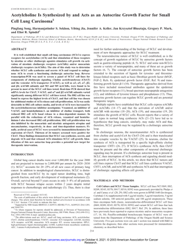 Acetylcholine Is Synthesized by and Acts As an Autocrine Growth Factor for Small Cell Lung Carcinoma1