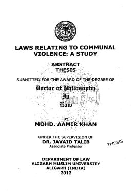 Laws Relating to Communal Violence: a Study