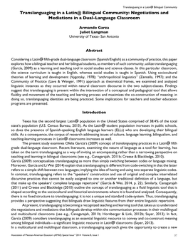 Translanguaging in a Latin@ Bilingual Community: Negotiations and Mediations in a Dual-Language Classroom