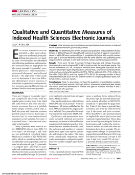 Qualitative and Quantitative Measures of Indexed Health Sciences Electronic Journals