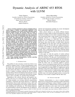 Dynamic Analysis of ARINC 653 RTOS with LLVM