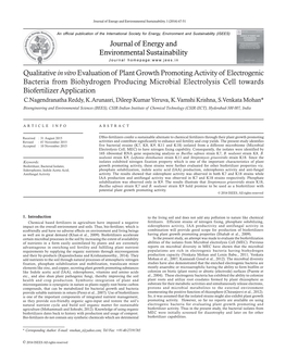 Journal of Energy and Environmental Sustainability Qualitative in Vitroevaluation of Plant Growth Promoting Activity of Electrog