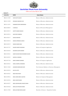 Savitribai Phule Pune University 108Th Convocation March- 2015 FACULTY