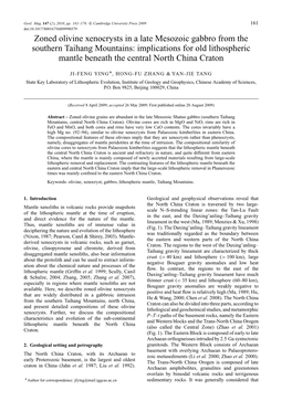 Zoned Olivine Xenocrysts in a Late Mesozoic Gabbro from the Southern Taihang Mountains: Implications for Old Lithospheric Mantle